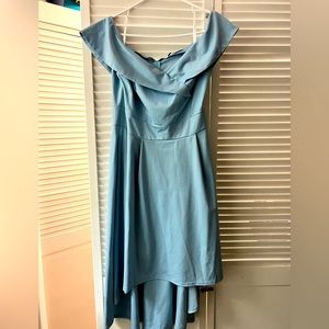 Off shoulder high low baby blue dress